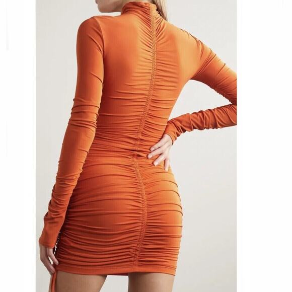Orange Ruched Long Sleeve Dress - Picture 8 of 8